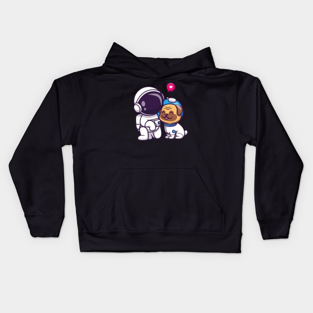 Cute Astronaut With Pug Dog Cartoon Kids Hoodie by Catalyst Labs